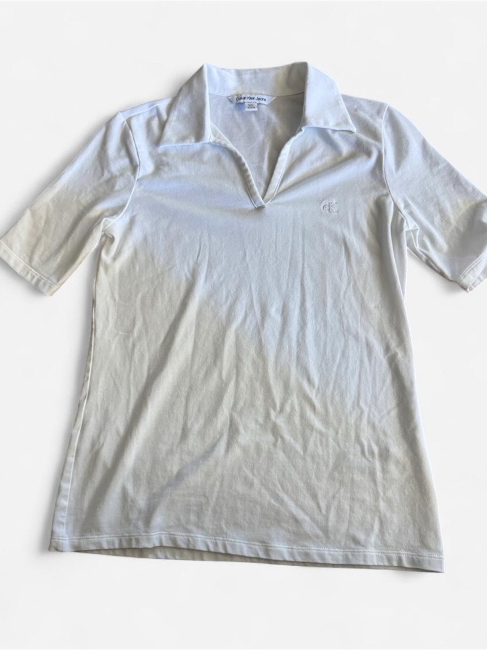 Calvin Klein Jeans White Short Sleeve Polo with Open Collar